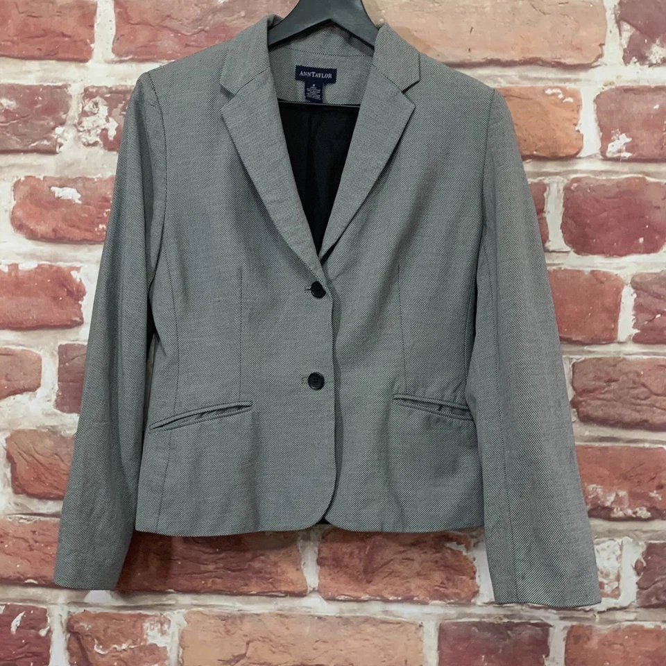 Ann Taylor Jacket Womens Size 8 Black White Checkered Office Work Career Blazer - Image 2 of 4