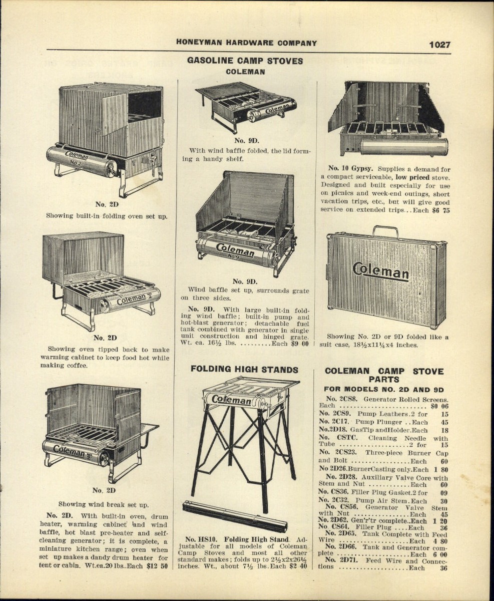 1930 PAPER AD Coleman Gasoline Camp Stove Parts Folding Oven 2D 9D