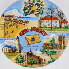 Vintage 1960's New Jersey Souvenir Plate 9.25" Diam. Gold Rim Capsco Colorful