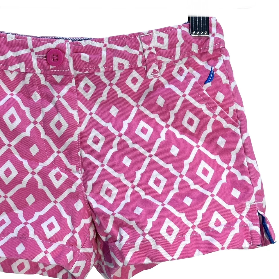 Nautica Girls Youth Pink White Moroccan Print Adjustable Waist Shorts Size 4T - Image 2 of 4
