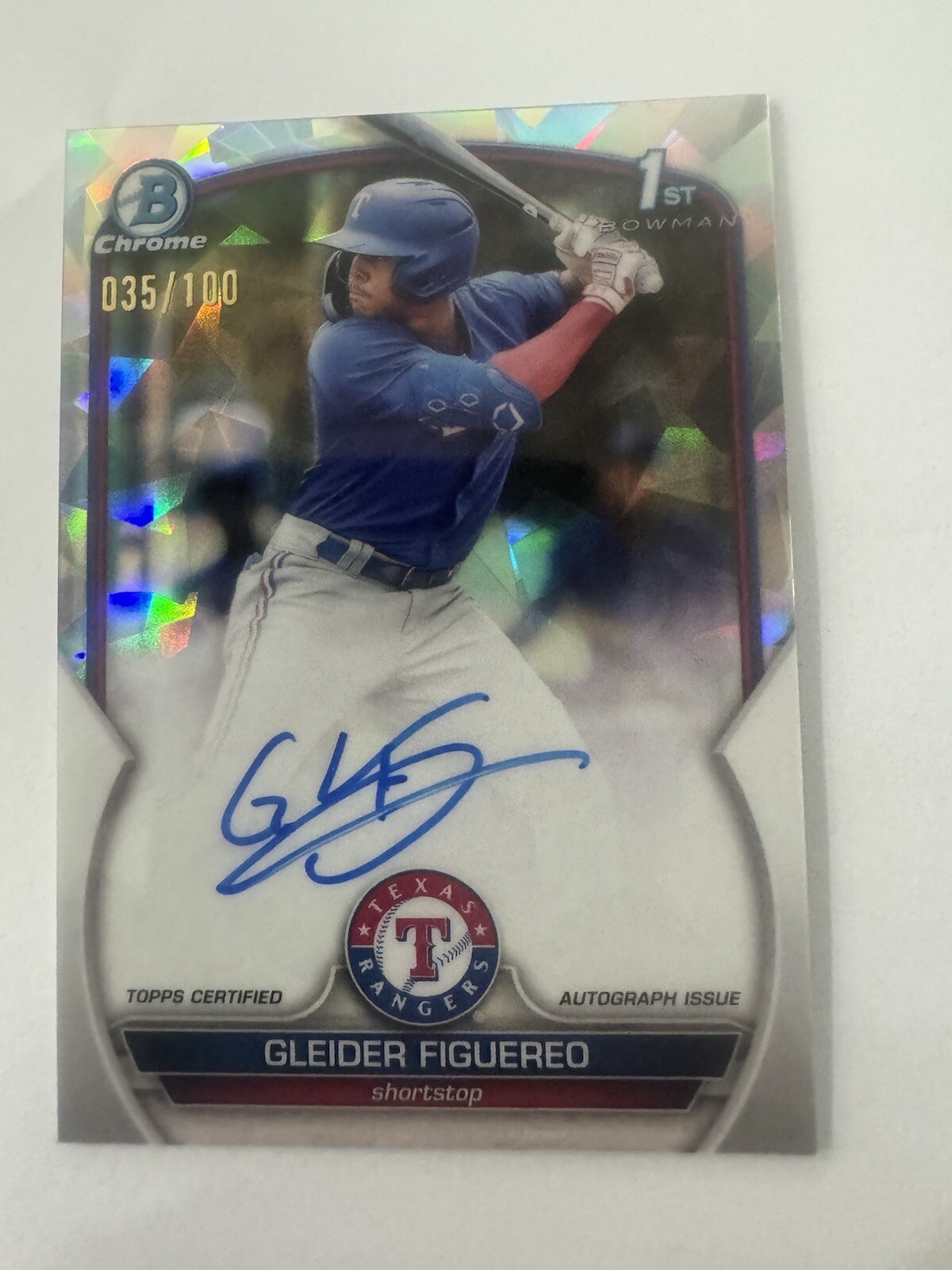 2023 Bowman Gleider Figuereo Chrome 1st Auto Atomic /100 #CPA-GF Rangers MINT