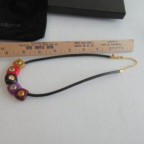 Joan Rivers Leather Cord Italian style necklace/choker w/resin~Rhinestone Beads - Picture 7 of 8