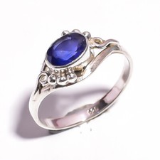 AAA Blue Sapphire Ring 925 silver Sterling Handmade Gemstone Boho Jewelry New