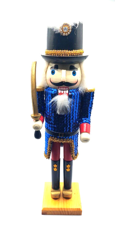 Vintage Unbranded Soldier with blue sequins holding sword  Christmas Nutcracker