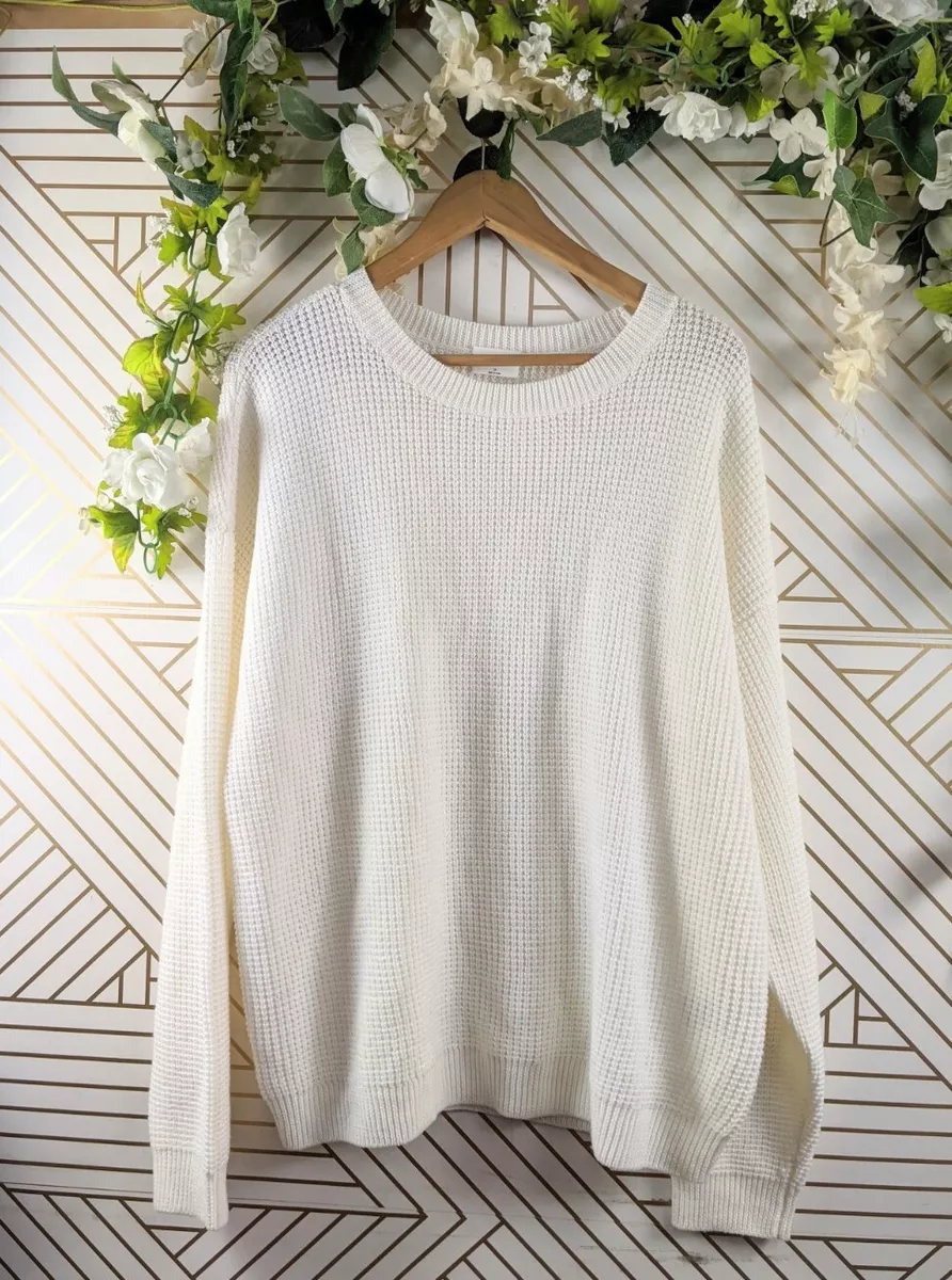 WILFRED FREE Aritzia White Knit Merino Wool Waffle Knit Sweater Size 1X