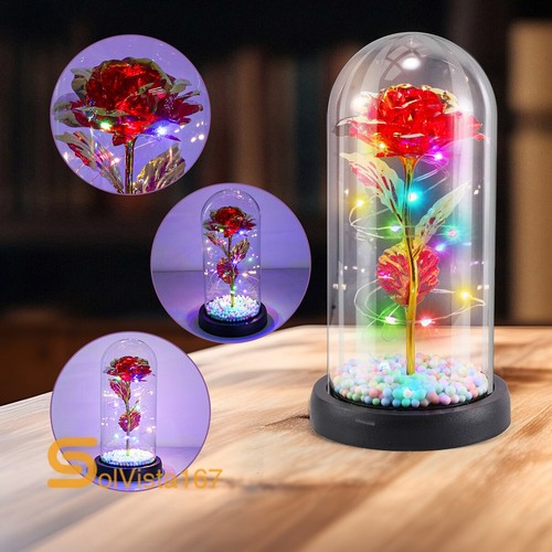 Eternal Forever Romantic Rose Flower In Glass Dome LED Light Mother`s Day Gift - Picture 81 of 102