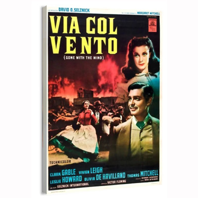 1950 Gone with the Wind (MGM) Italian Movie Poster or Canvas Home Decor Art