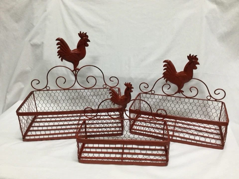 Reduced Price-Red Chicken Wire Nesting Storage Baskets Set/3 - Image 2 of 4