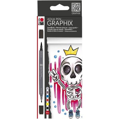 Marabu Aqua Pen Graphix Marker Set Watercolour Manga 6 Pack - BUBBLEGUM KING