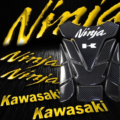 Real Carbon Fiber Tank Pad+8"Logo Decal+Emblem Sticker for Ninja ZXR Chrome Gold - Foto 9 di 9