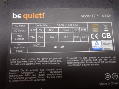 Be Quiet SFX2-400W 20+4 Pin 80 Plus Bronze 400W Power Supply #NT4878