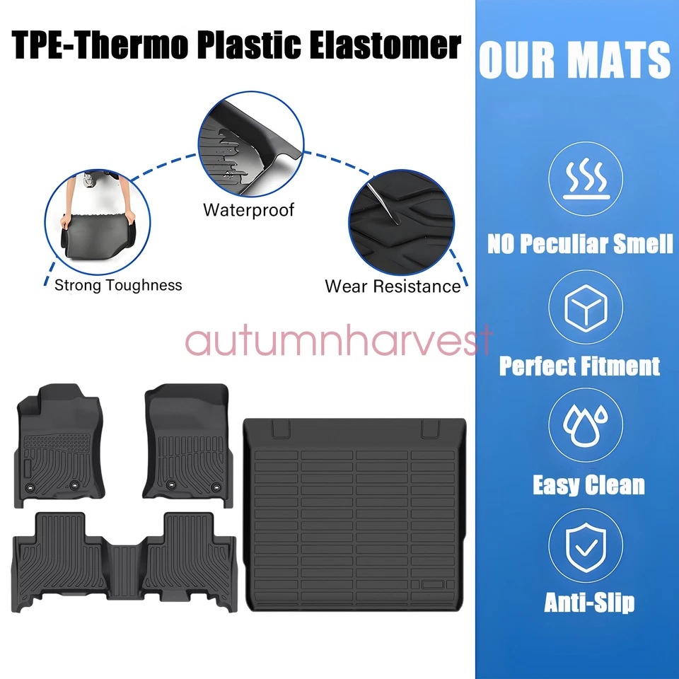 TPE Floor Mats+Trunk Cargo Liner For 2013-2024 Toyota 4Runner 5 Seat All Weather - Imagem 3 de 4