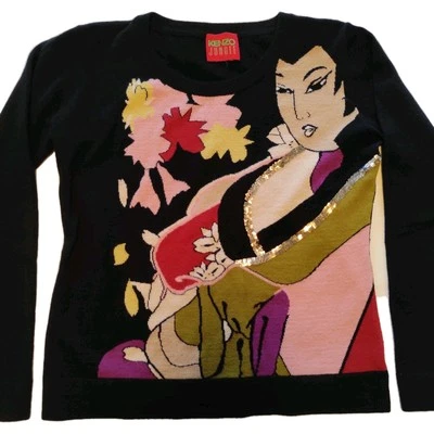 Kenzo Jungle Black Wool Womens Sweater Size S Vintage 90s/2000s Japanese Design - Photo 1/4