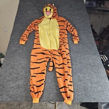 Tigger Winnie Pooh Pajamas Mens MEDIUM Orange Hooded Fleece One-piece Costume