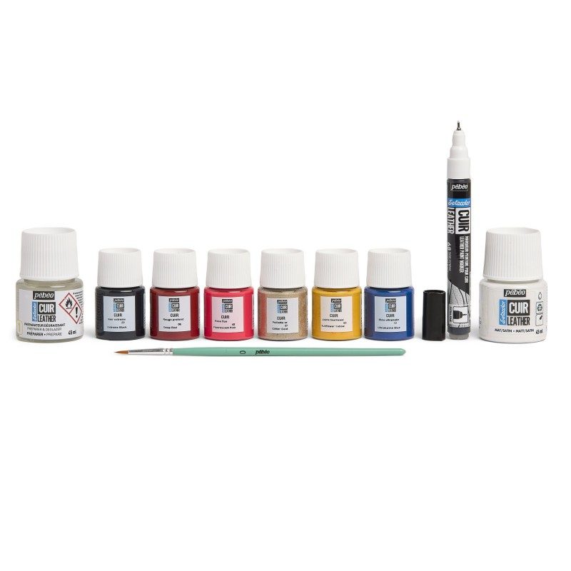 Setacolor Cuir Pébéo coffret 7 pots peinture pour customiser le cuir