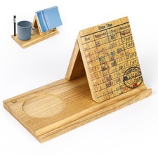 Wooden Triangle Book Stand with Drink Holder, Library Card Design Book Holder...