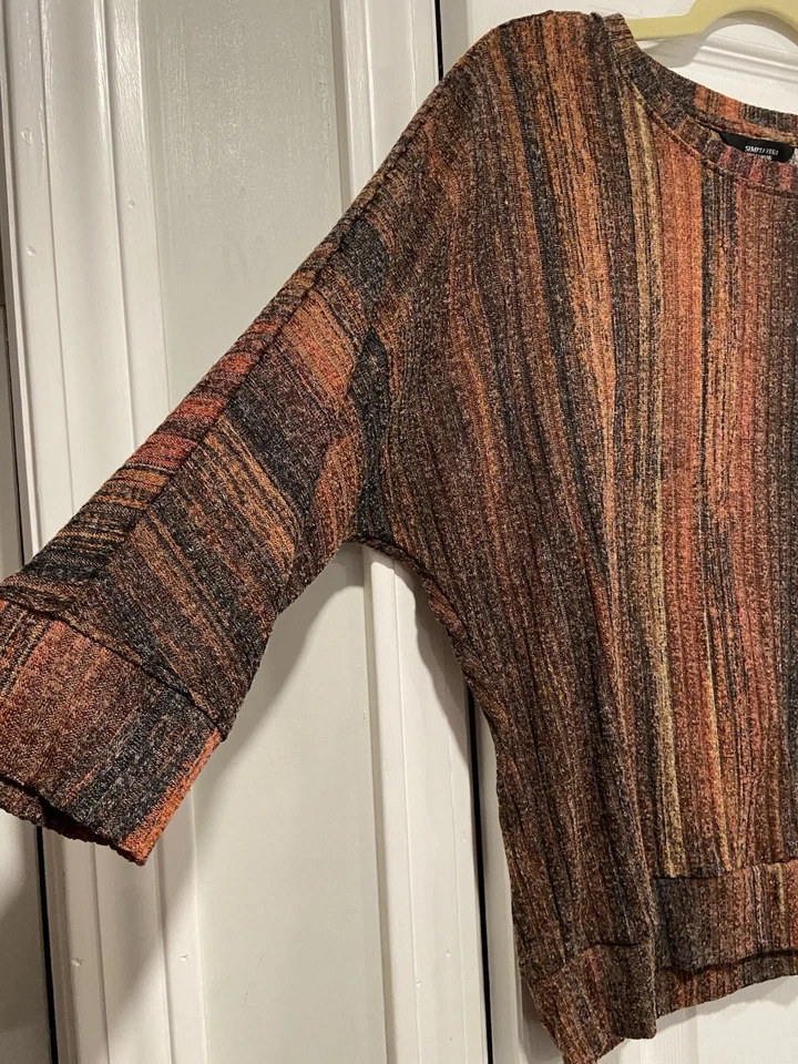 Blusa Simply Vera Wang Talla XS Rust Ombré Detalle Nudo Manga 3/4 Tejida Rayas Foto 4 de 4