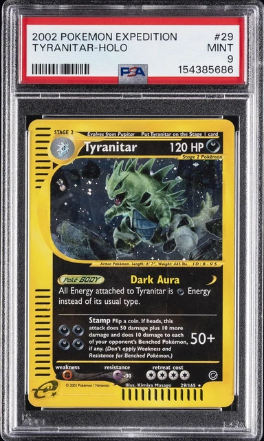 2002 POKEMON EXPEDITION #29 TYRANITAR-HOLO PSA 9
