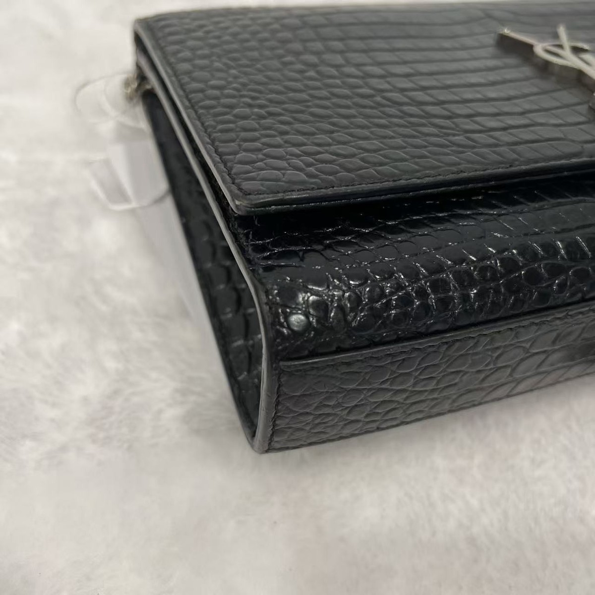 YSL Saint Laurent Kate Chain Bag Black Croc Embossed Leather X369