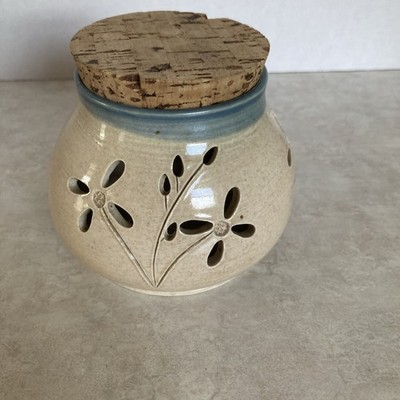 Vtg Studio Pottery WT Ritter 1987 Garlic Keeper Cork Lid Handmade Signed Glaze