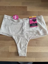 MAIDENFORM Smooth It Out High Waist Lace Paris Nude Thong Panty Womens Sz S 5 SM