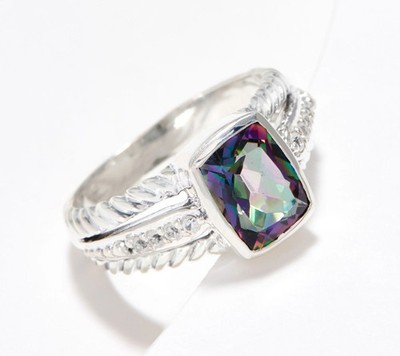 Handwerklich handgefertigter Sterlingsilber Kissen grüner Quarz Kabelring, Größe 7