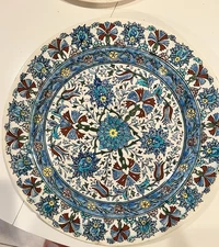 AZIM Gini Fabrikasi KÜTAHYA Beautiful Handcrafted Blue Floral Painted Plate