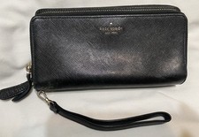 KATE SPADE Black Leather Double Zip Organizer Wristlet Wallet