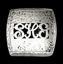 ANTIQUE VICTORIAN Sterling Silver Etched Open Work MONOGRAMMED Belt Buckle