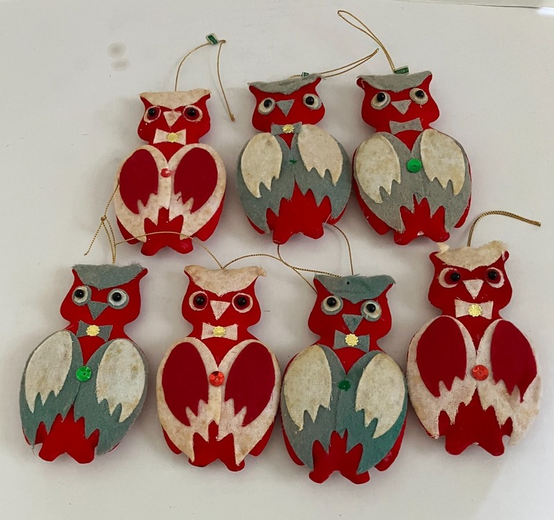 Vintage 1970s felt and styrofoam owl ornaments lot of 7