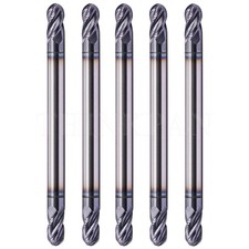 5pcs 3/16" 4 Flute Solid Carbide Ball Nose End Mill - Double End - AlTiN Coated