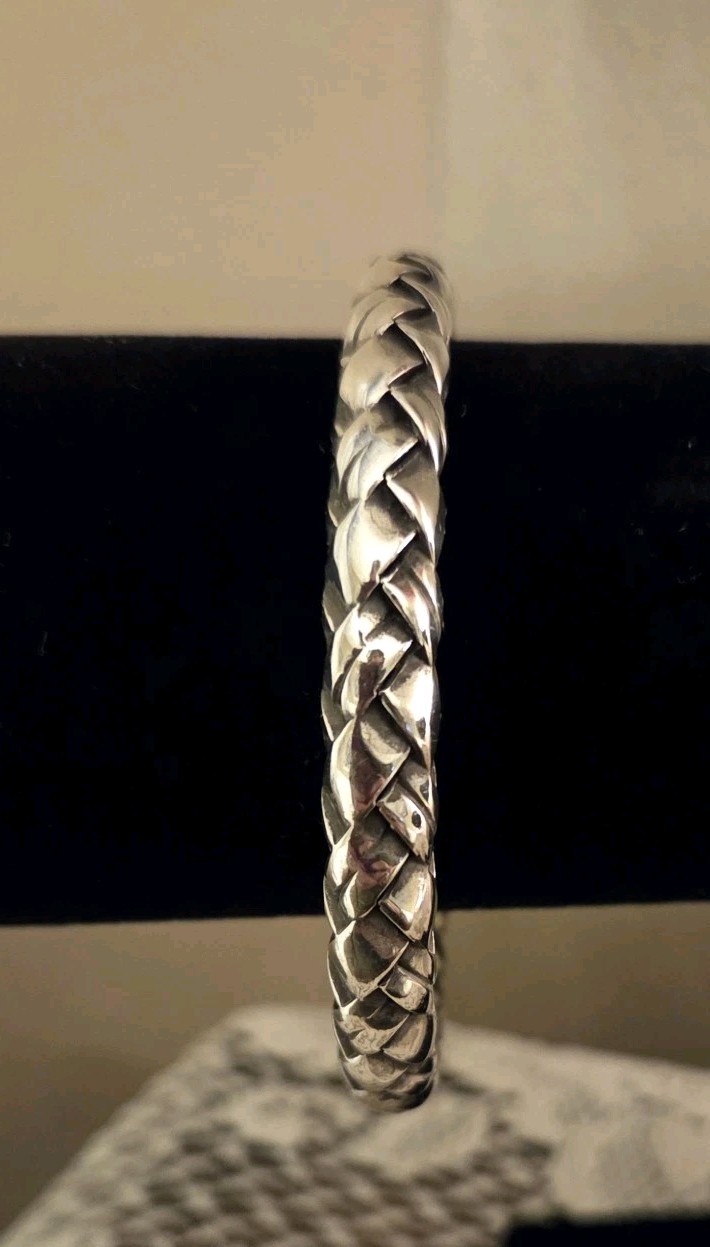 Brighton Vintage Rare Retired Braided Chunky Bangle Bracelet Silver Plated EUC
