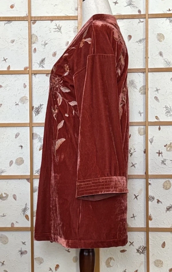 Cárdigan Mystree Terciopelo Bordado Kimono Top Abierto Naranja Artístico Talla Mediana Foto 4 de 4