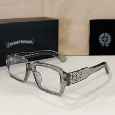 Chrome Style Hea ts Square Eyeglasses Gray Silver Fleur-de-lis Decor Frame