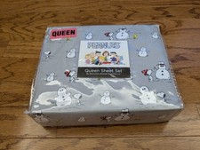 NEW 4pc Berkshire Peanuts Snoopy Snowman QUEEN Sheet Set Winter Woodstock