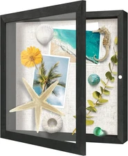 Deep Shadow Box Frame 11x11 in Black Wood-grain Display Case for Wall