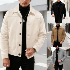 Mens Woolen Lapel Jacket Long Sleeve Single Breasted Business Outerwear Coat