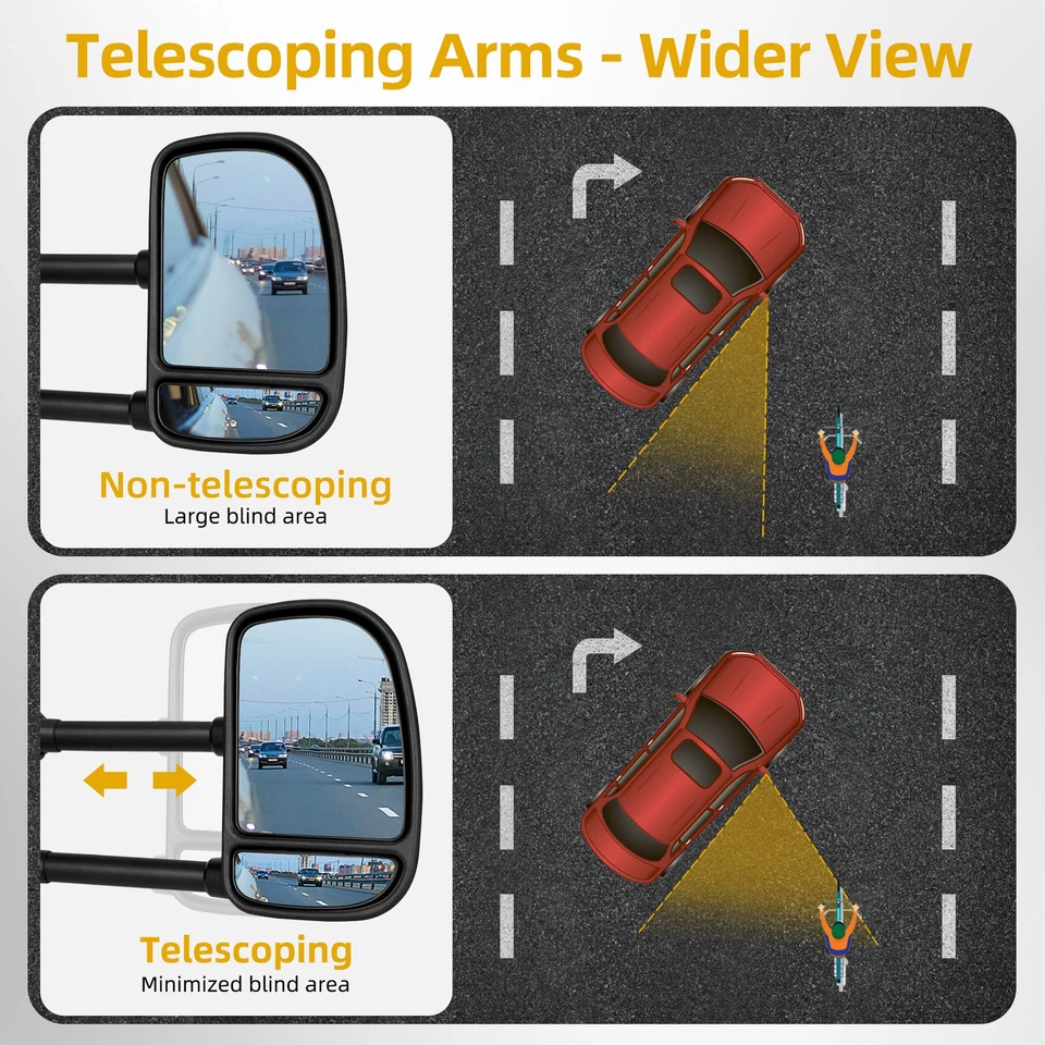 Pair Tow Mirrors for 1999-2016 Ford F250 F350 F450 Super Duty Manual Telescoping - Image 4 of 4