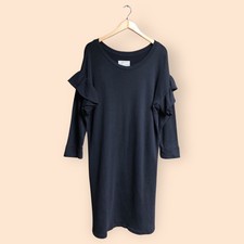 Current/Elliott NWT The Ruffle Knit Dress Black Long Sleeve Sweater Dress Size 1