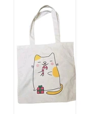 Kawaii Cat Christmas Canvas Tote – Reusable Grocery/Shopping Bag, Holiday Theme