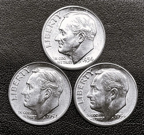 1954 P-D-S 10c SILVER Roosevelt Dimes. Year Set.  GEM BU  (R170)