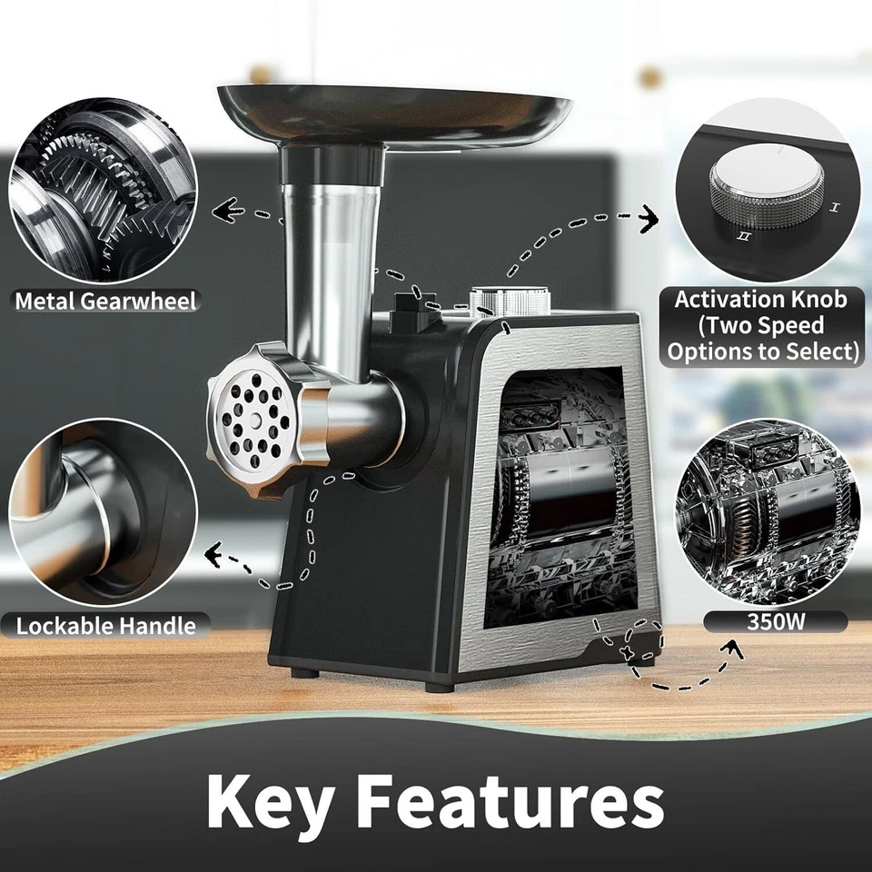 Molinillo de carne eléctrico y embutido de salchichas con 3 placas de molienda, kit Kubbe y Stai Foto 2 de 4