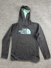 The North Face Hoodie Sweatshirt Womens Medium Gray Fleece Pullover Logo Raglan