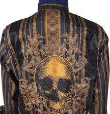 NWT $898 ROBERT GRAHAM NEVER FALES LIMITED EDITION CRYSTAL SCULL SHIRT S
