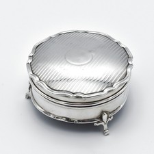 Antique Solid Silver Jewellery Box On Legs 1912 Velvet Lined