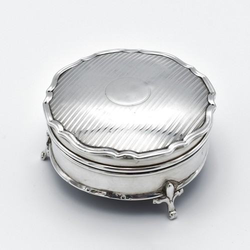 Antique Solid Silver Jewellery Box On Legs 1920 Velvet Lined