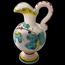 Deruta Pottery Pitcher Ewer Italian Italy Hand Painted Colorful FLAW Vintage 