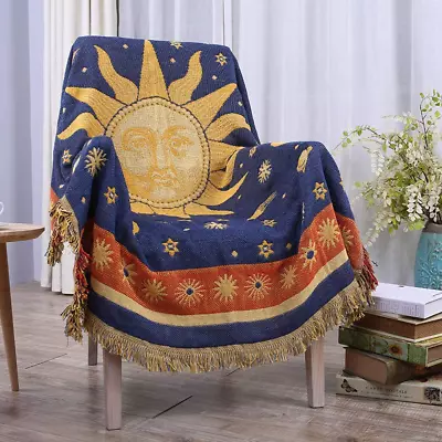 Erke Moon and Sun Throw Blanket Celestial Chair Recliner Cover Bed Spread Hippie