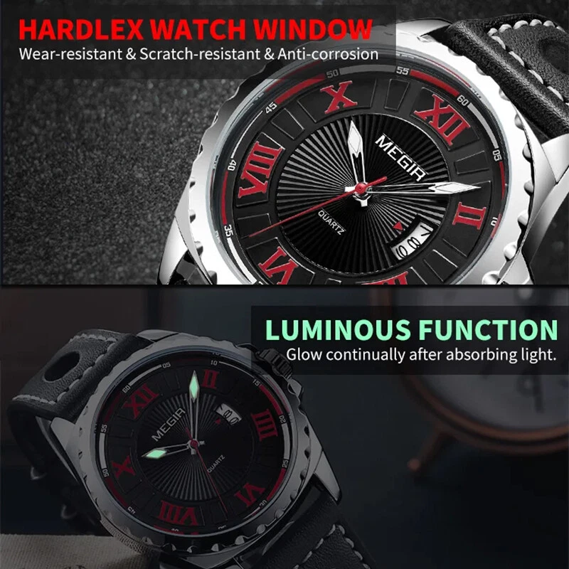 Sport Men Watch Leather Quartz Watches Fashion Military Wristwatches Calendar - image 3 of 4