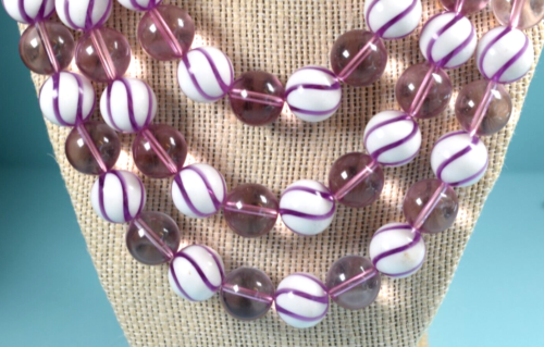 Vintage Purple Lucite & White Triple Strand Beaded Necklace 17.5" - Picture 1 of 10